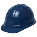 Hard Hat with ratchet adjustment and 6 point nylon suspension in Dark Blue with one color Pad Print.
